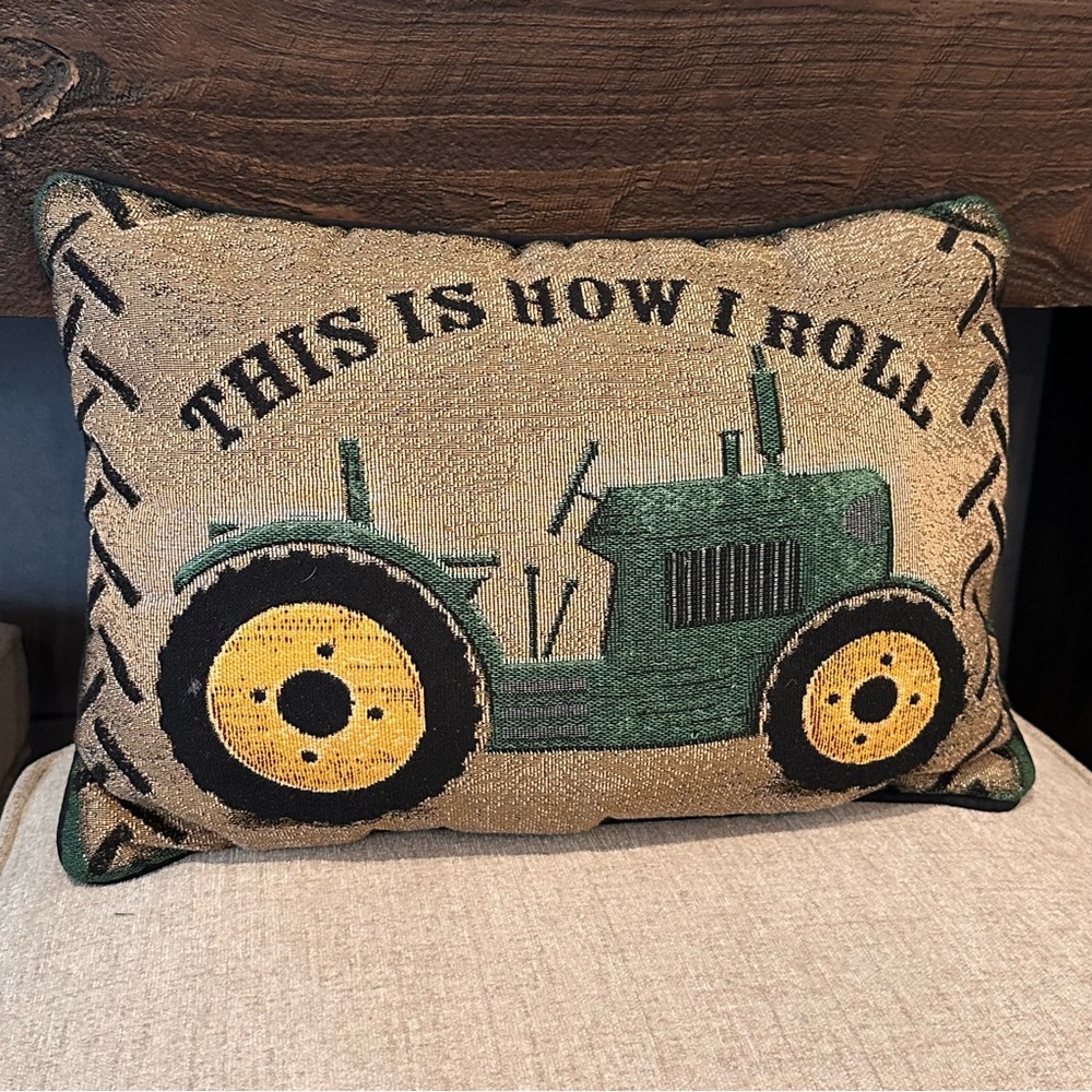 Unbranded Green Yellow Throw Pillow Farmer Tractor This Is How I Roll Lumbar - Picture 3 of 8